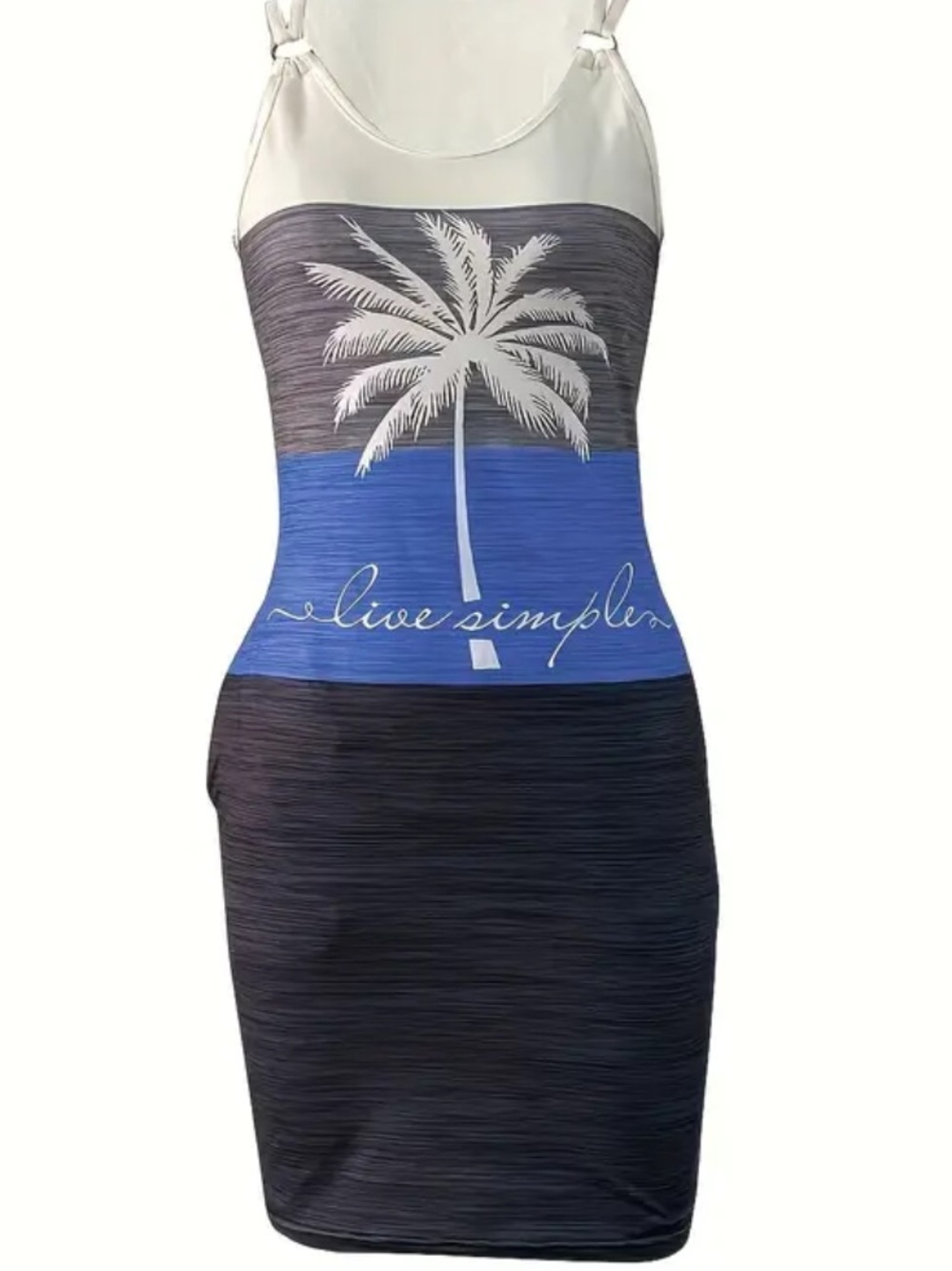 NWT Live Simple Palm Print Blue & Gray Bodycon Dress